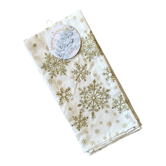 Christmas Snowflake Kitchen Towels 20x28 Embroidered White & Gold Set of 2 NEW - Picture 4 of 6